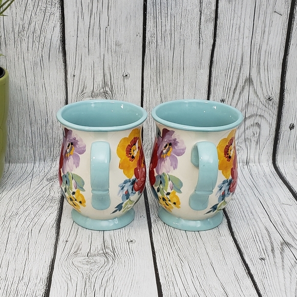 2 NWT Pioneer Woman Sweet Romance Blossoms Ceramic Mugs Floral Blue Green - Picture 2 of 8
